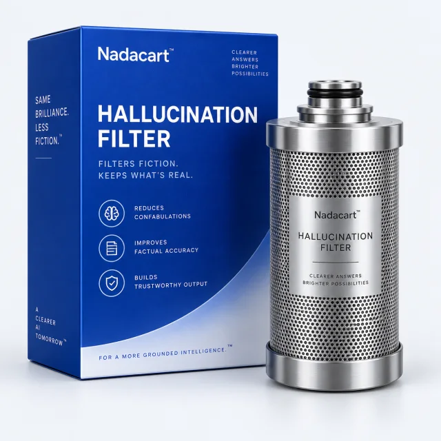 Silver mesh filter cartridge beside a blue Hallucination Filter box